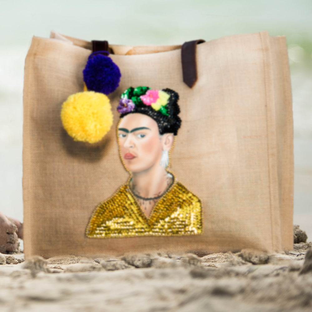 Frida Kahlo mesh market bag from Mexico - Purple
